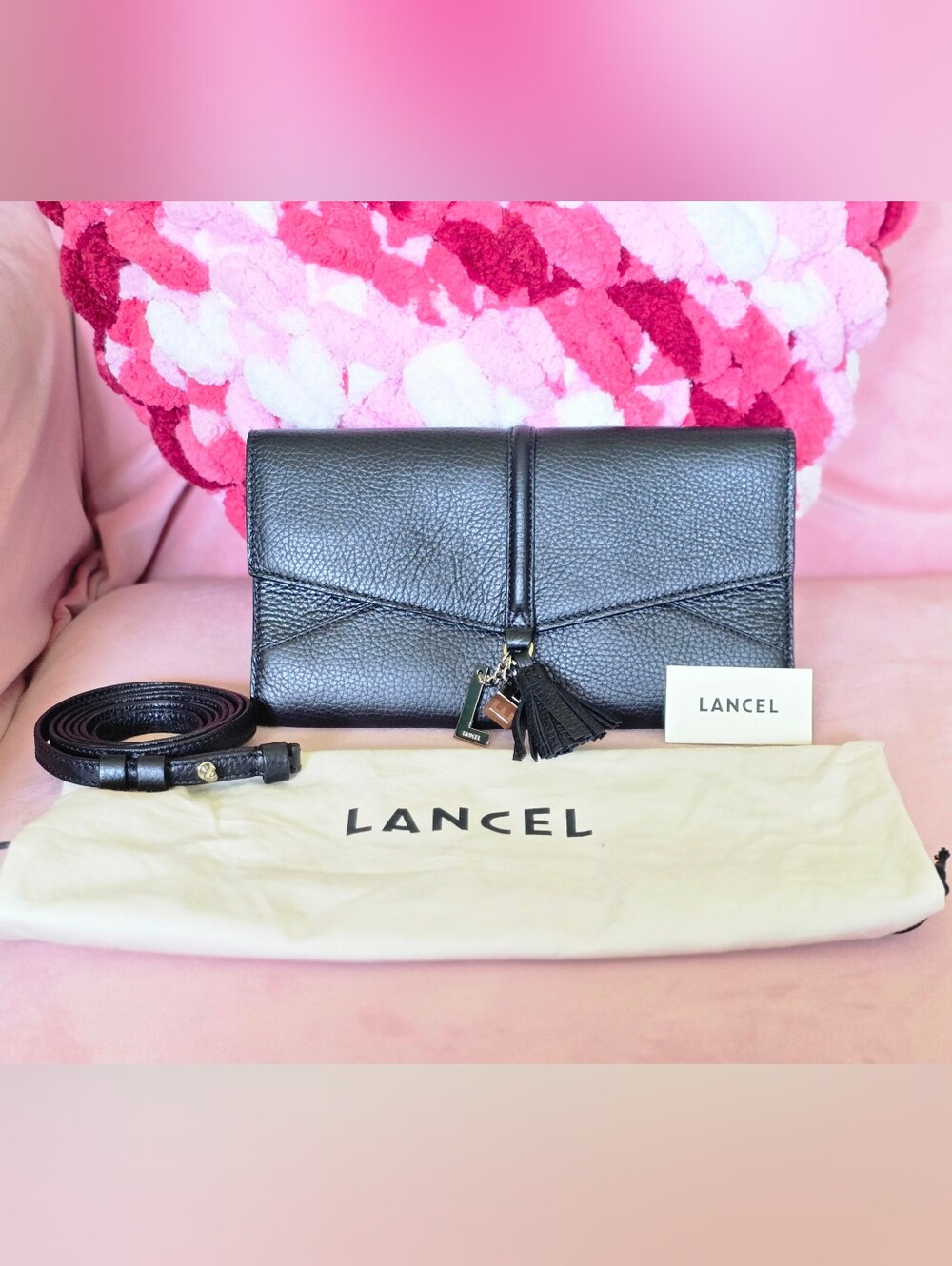 Lancel Black Leather Clutch With Detachable Strap